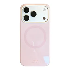 Coque magnétique minimaliste rose pâle pour iPhone avec anneau MagSafe intégré