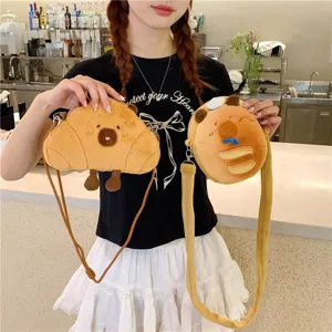 Cute Capybara Plush Crossbody Bag For Kids Student Cartoon Water Pig Shaped Small Shoulder Bag Soft Plush Messenger Bag Accessory