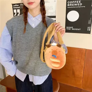 Adorable capybara plush crossbody bag for kids, students with cartoon animal design