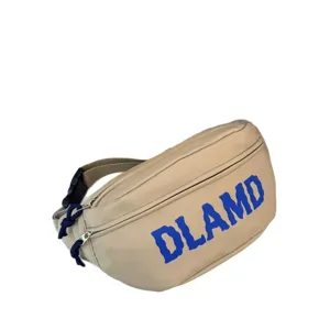 Casual beige nylon crossbody waist bag with blue DLAMD print for women's wear