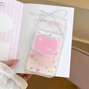 Detailed view of sweet pink apple iPhone case featuring a matching drip glue phone stand