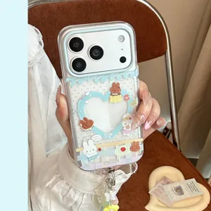 Cute rabbit iPhone case with blue heart window and beaded butterfly charm