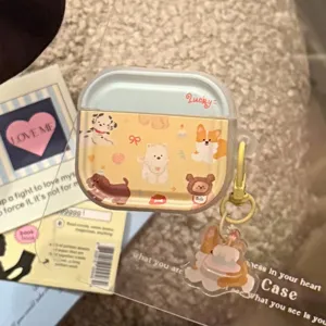 Minimalist cute cartoon dog park themed AirPods case with acrylic cake dog charm accessory