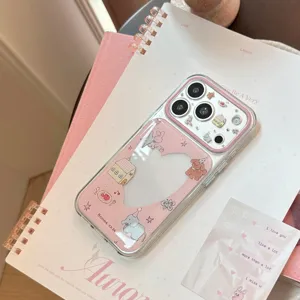Cute pink cartoon animal party iPhone case with transparent epoxy finish and heart details
