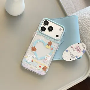 Detail shot of a cute rabbit and heart pattern protective soft phone case for iPhone models
