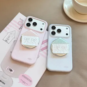 Elegant pastel polka dot phone cases featuring glittery house-shaped magnetic stands