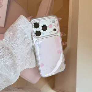 Sweet pink iPhone case featuring a glitter apple pattern and cute Korean style design detail.