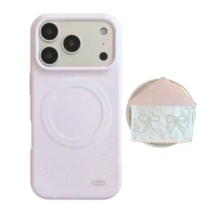 Cute pink polka dot house-shaped magnetic stand phone case compatible with iPhone 16