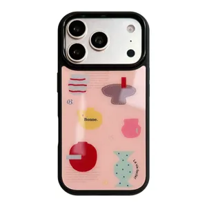 Coque de protection pour iPhone avec dos rose artistique et illustrations de vases colorés