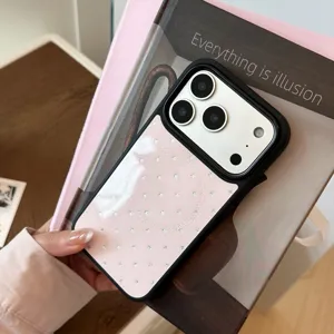 Coque magnétique rose pour iPhone avec motif d'étoiles circulaires au dos brillant