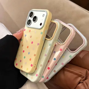 Custodia per Telefono Dopamine Contrast Polka Dot per iPhone 18 17 16 15 Pro Max TPU Morbido Anti-Caduta Cover Dipinta Macaron