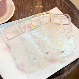 Frisse Ins-Stijl Transparante TPU Telefoonhoes Voor Dames Zoet Kant Hartpatroon Glitter Schokbestendige Beschermhoes Compatibel Met 13 14 15 16 17 18