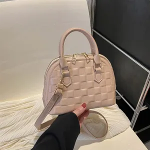Elegante bolso de mano beige a cuadros con bandolera ajustable y extraíble para mujer