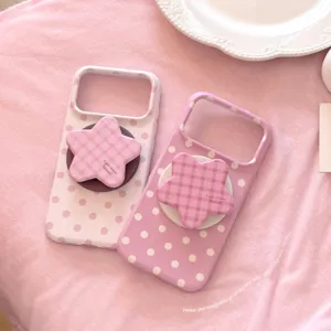 Coque de Téléphone Magnétique à Pois Pour iPhone 16 17 18 Pro Max Housse Antichoc Avec Support Étoile à Carreaux Pour Femmes Filles