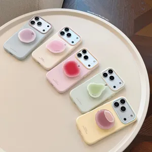 Coques de téléphone pastel minimalistes avec supports de préhension en fruits colorés