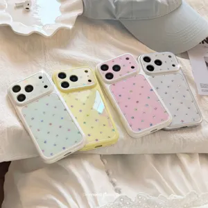 Coque de Téléphone Style Coréen à Pois avec Strass pour iPhone 17 16 15 14 13 Pro Max Antichoc TPU PC Plaqué Or