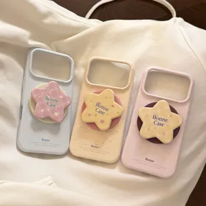 Coque de téléphone style coréen à carreaux avec étoile et support pour iPhone 16