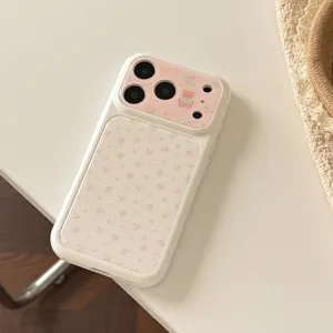 Minimalist floral bear pattern iPhone case in cream white with full protective cover