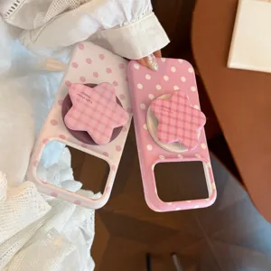 Coque iPhone à pois roses avec support de téléphone en forme d'étoile