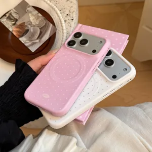 Détail de coques magnétiques souples à pois roses et blanches pour Apple iPhone élégantes