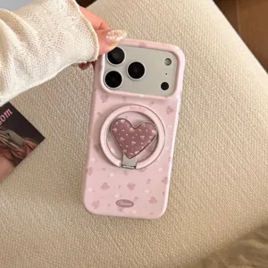Vintage αισθητική θήκη iPhone με λουλούδια και ροζ μαγνητική βάση δακτυλίου καρδιάς