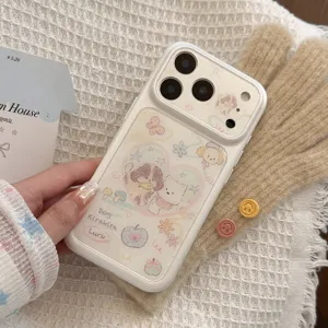 Primer plano de funda para iPhone con un lindo garabato de perro y un patrón de corazón