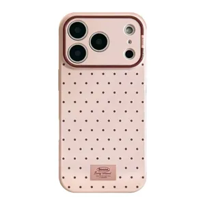 Coque rose à pois pour iPhone 16 Pro Max avec protection caméra marron minimaliste