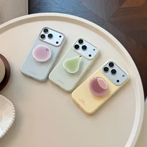 Coques iPhone style ins avec pop sockets en forme de fruits pastel