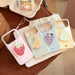 Coque de Téléphone Support de Fruit Style Summer Ins pour iPhone 18 17 16 Pro Max TPU Souple Peinte à la Main Support Fraise