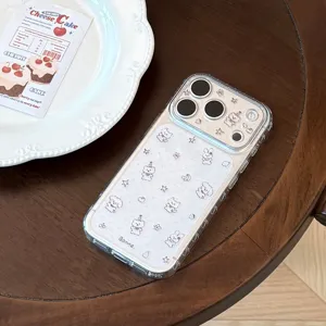 Close-up of cute cartoon bear and rabbit pattern on transparent soft iPhone case