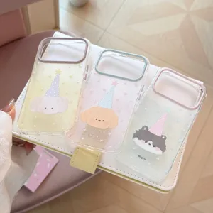 Gros plan de coques de téléphone animaux mignons avec chapeaux étoilés pour iPhone 16/17/18.