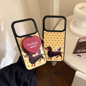 Coque pour iPhone à motif teckel avec support de téléphone magnétique en forme de cœur