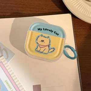 Vista dettagliata dell'illustrazione del gatto giallo sulla custodia AirPods