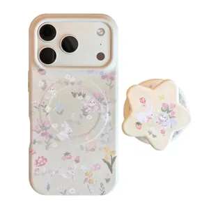 Funda de iPhone con diseño de conejo floral y soporte magnético de estrella a juego