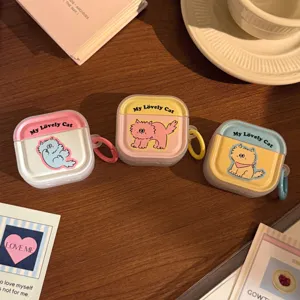 Custodie per AirPods in colori pastello con gatti carini e anelli di aggancio abbinati
