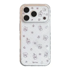 Cute transparent iPhone case featuring chocolate bear and small animal illustrations