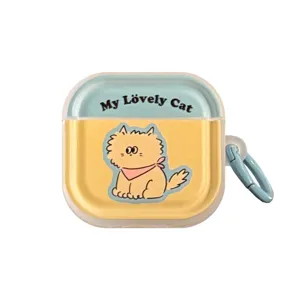 Custodia per auricolari gatto soffice per AirPods con moschettone blu