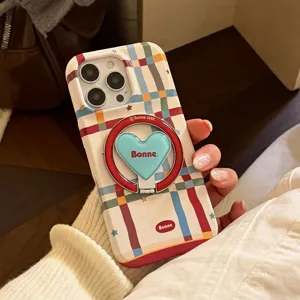 Κοντινό πλάνο πολύχρωμης θήκης iPhone με ενσωματωμένη βάση δακτυλίου καρδιά