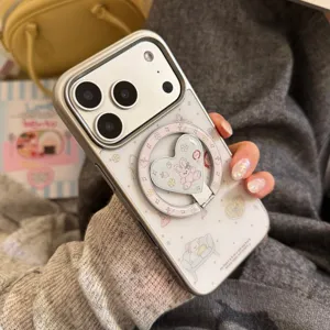 Coque iPhone lapin dessin animé avec support de bague intégré en forme de cœur