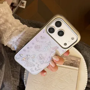 Oil painting butterfly phone case for iPhone with glitter and silver plating