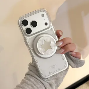 Transparante magnetische iPhone-hoes met sterrenpatroon en parelmoeren standaard