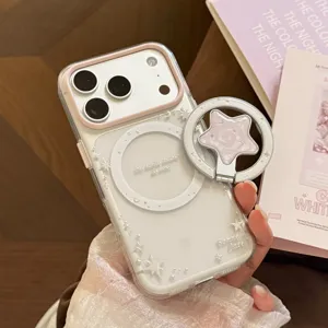 Vista dettagliata della cover trasparente per iPhone con anello di supporto a stella