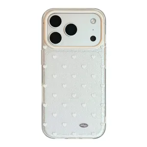 Witte iPhone-hoes met kanttextuur en hartjespatroon, stijlvolle en chique bescherming