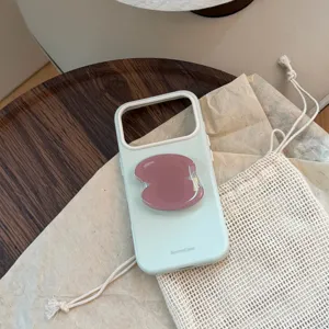 Coque de protection iPhone vert menthe avec un support de téléphone mauve géométrique unique