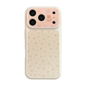 Korean style floral and cute bear phone case for iPhone 17 Pro Max cream hard protective cover