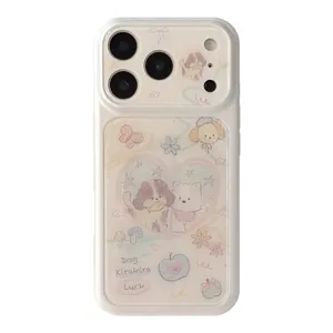 Funda protectora blanca con ilustración de garabatos de perros para serie iPhone