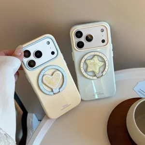 Coque iPhone magnétique avec supports de bague en forme d'étoile et de cœur motif fruits