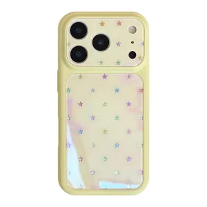 Premium holographic colorful star iPhone case with yellow frame and full protection design