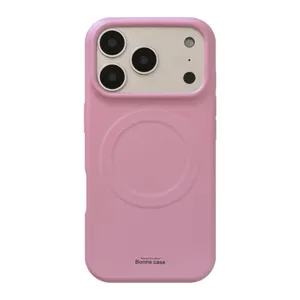 Coque de protection magnétique rose mat pour iPhone avec anneau MagSafe intégré