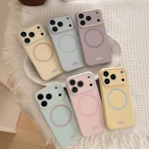 Coque de Téléphone Couleur Contrastée Compatible MagSafe pour iPhone 17 16 15 14 13 12 Pro Max Anti-choc en TPU Souple Style Coréen Femme